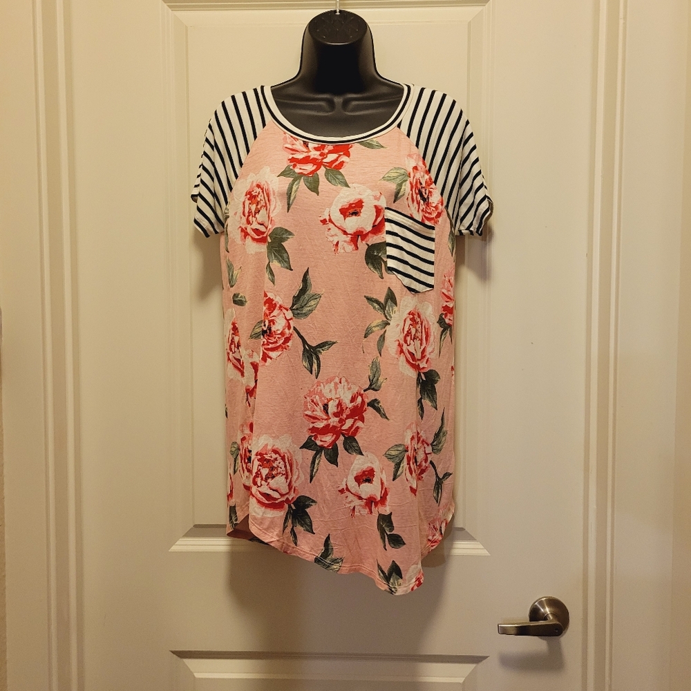 Light Pink-Floral-Striped Boutique Blouse